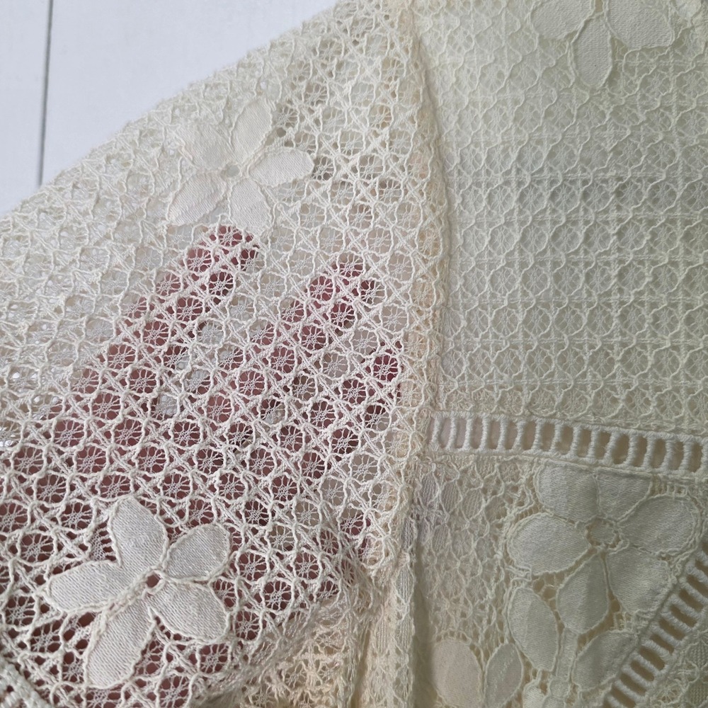 boho cottagecore Lace top Women Size M Cream Floral Scalloped  romantic fairy - Picture 6 of 10
